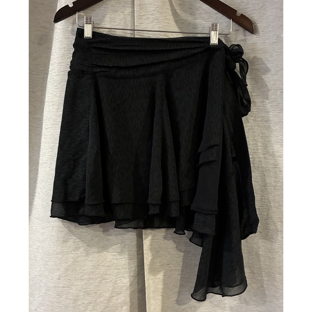 Aerie Mini Wrap Skirt Women Sz M Black Chiffon Flowy Ruffle Skater Lightweight
